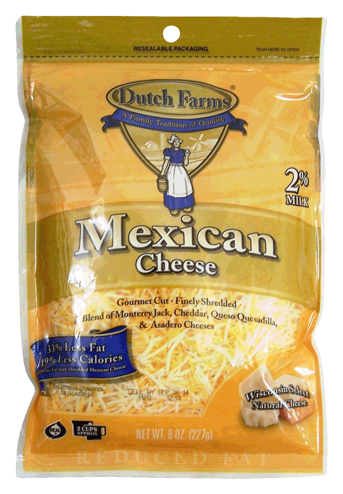 Dutch Farms  mexican cheese, moneterey jack, cheddar, queso quesadilla & asadero cheeses, 2% milk Full-Size Picture